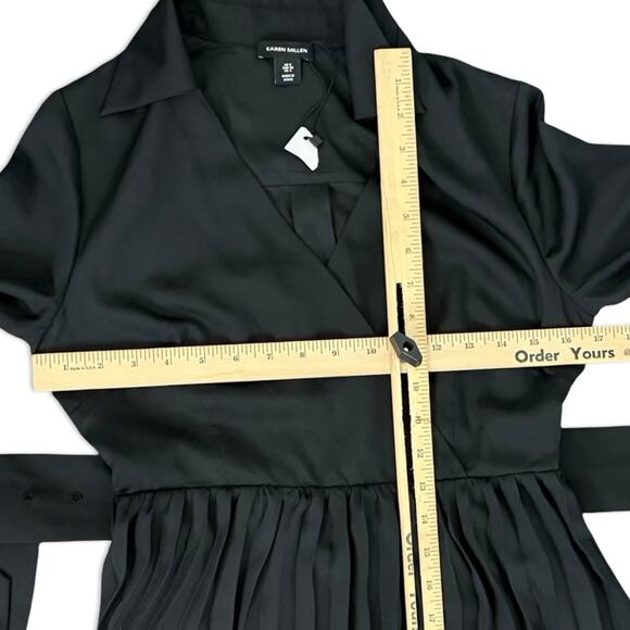 Karen Millen Black Satin Georgette Long Sleeve Pleated Midi Dress size 4 NEW Tag - Picture 3 of 15